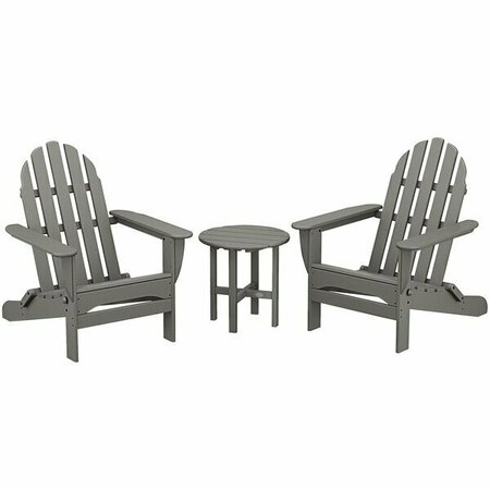 POLYWOOD Classic Slate Grey Patio Set with Side Table and 2 Folding Adirondack Chairs 633PWS2141GY